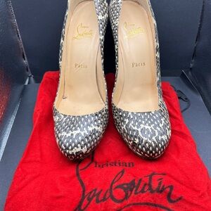 Christian Louboutin Black and White Heels (leather pump with Signature Red Soles